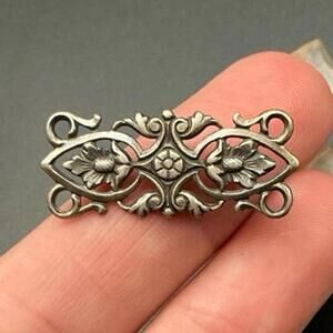 Art Nouveau 925 Sterling Silver Vintage Floral Scrollwork Brooch Pin